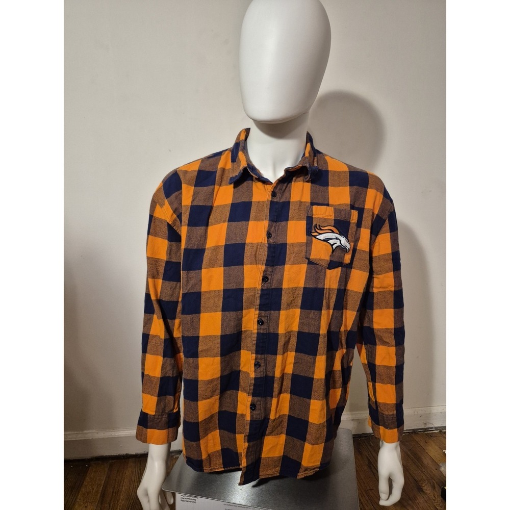 NFL Team Apparel Denver Broncos Men's Plaid Flannel Long Sleeve Shirt L